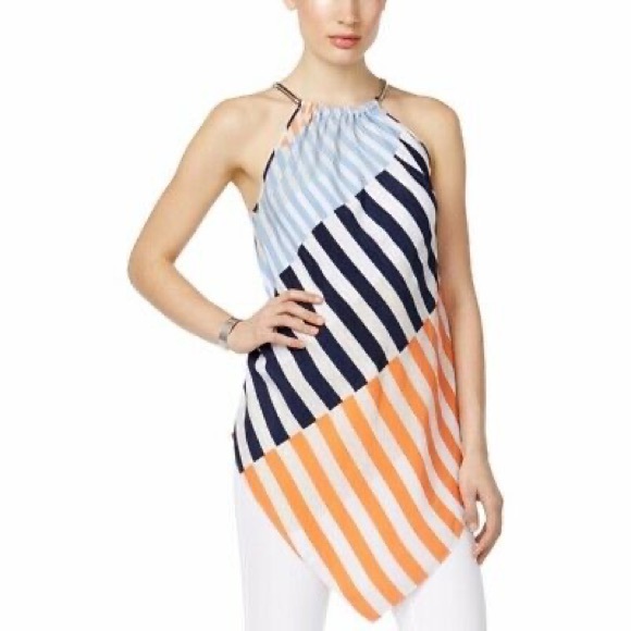 Alfani Tops - "ALFANI" MULTICOLOR STRIPED ASYMMETRICAL HALTER TUNIC BLOUSE TOP SIZE: S NWT